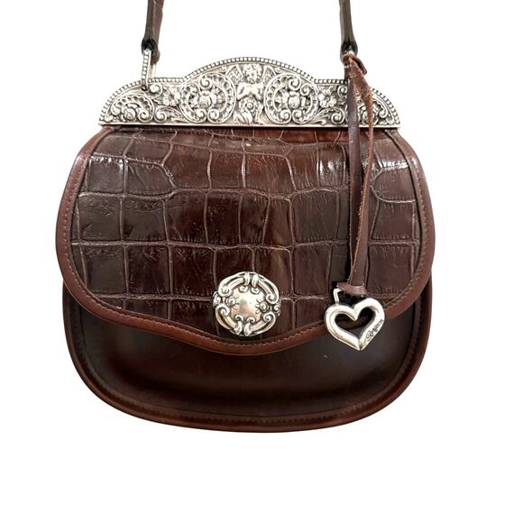 Brighton Leather Crossbody Bag Cowgirl Western Purse Bag Brown Silver Detail - Picture 2 of 12